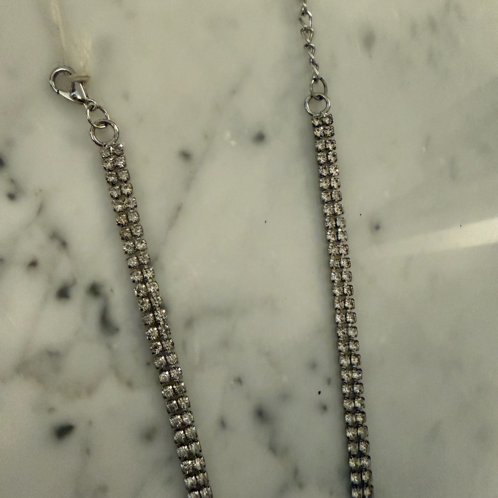 Silver Rhinestone Crystal Y-Drop Necklace - Silver - Picture 5 of 5